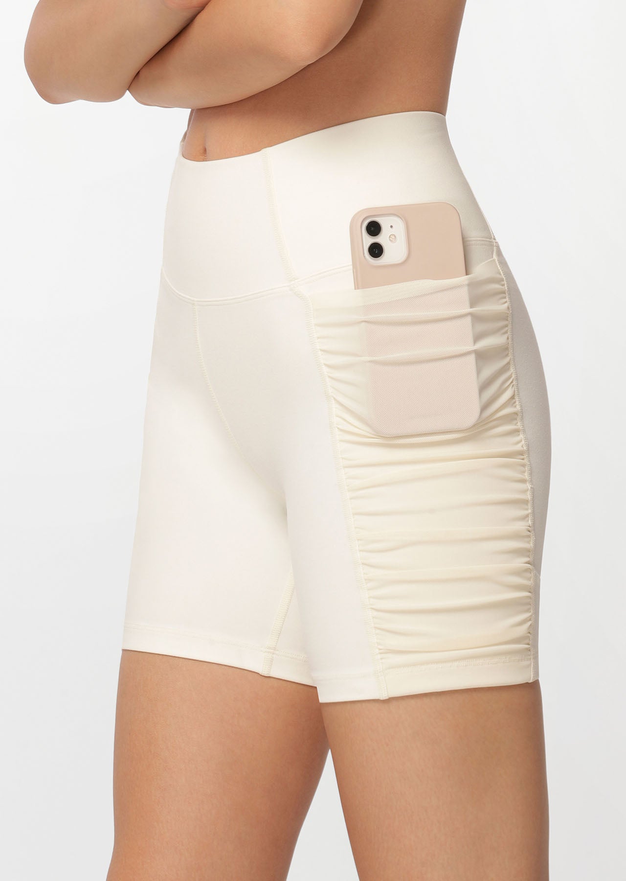 Lorna Jane Gathered Side Panel Bike Shorts - Cream