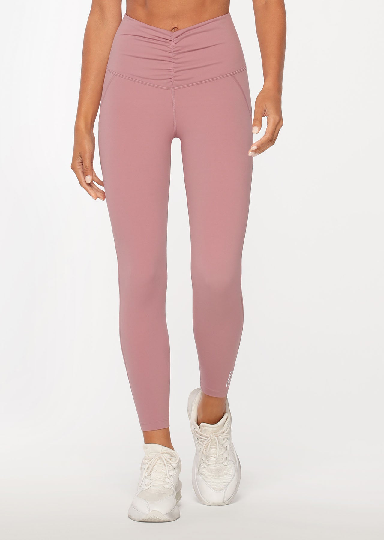 Lorna Jane Gathered V-Front Ankle Biter Leggings - Pale Mauve