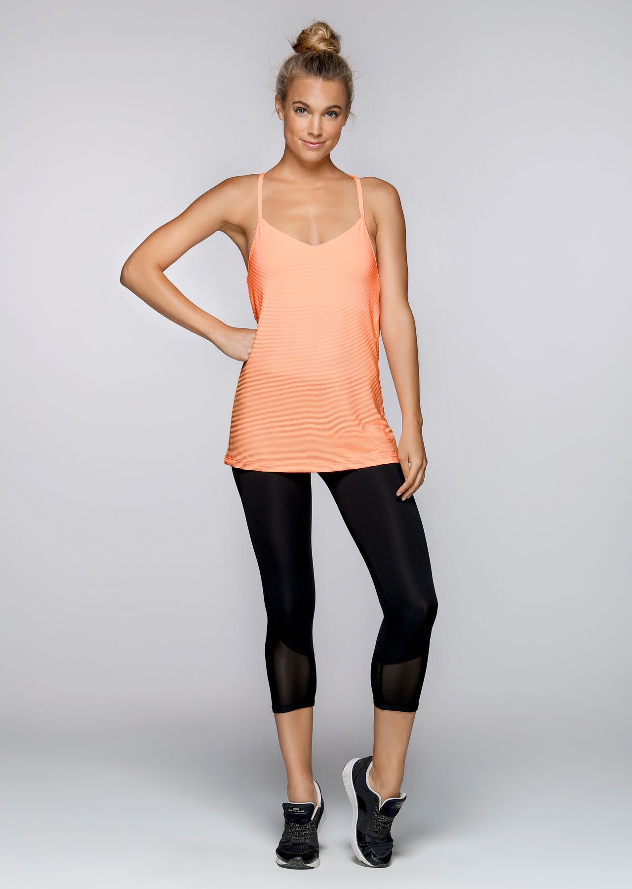 Lorna Jane Go Flow Excel Tank/Bra Combo - Neon Peach Melba