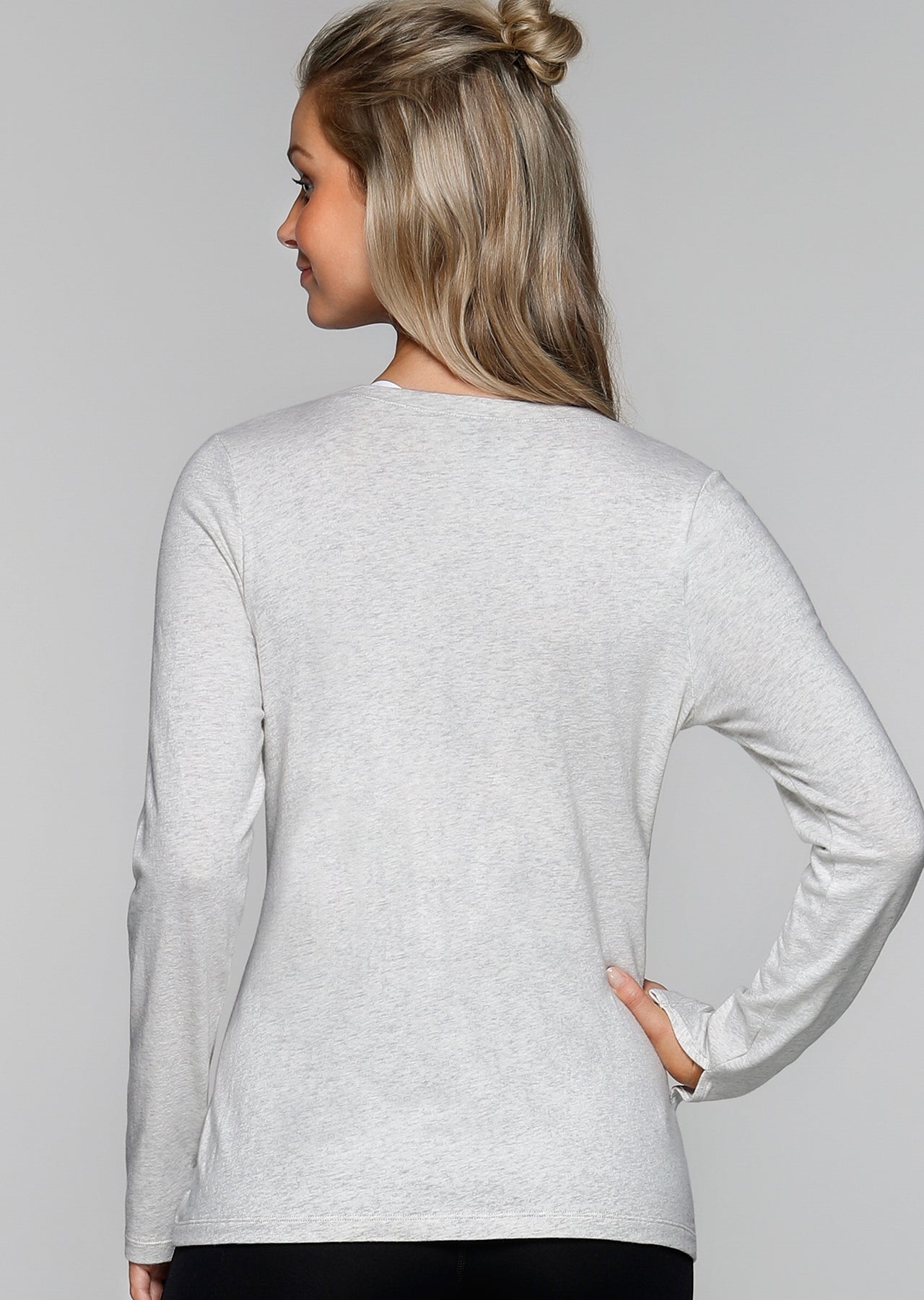Lorna Jane Going Places L/Slv Top - Snow Grey Marl
