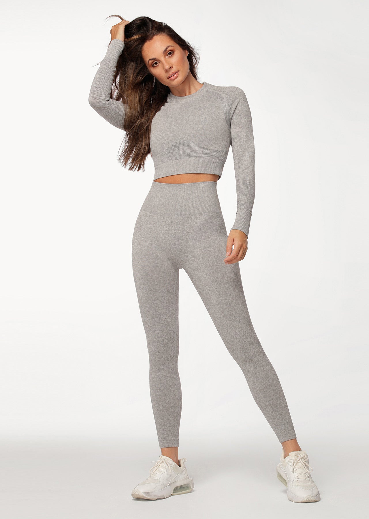 Lorna Jane Gym Bunny Seamless Long Sleeve Top - Mid Grey Marl