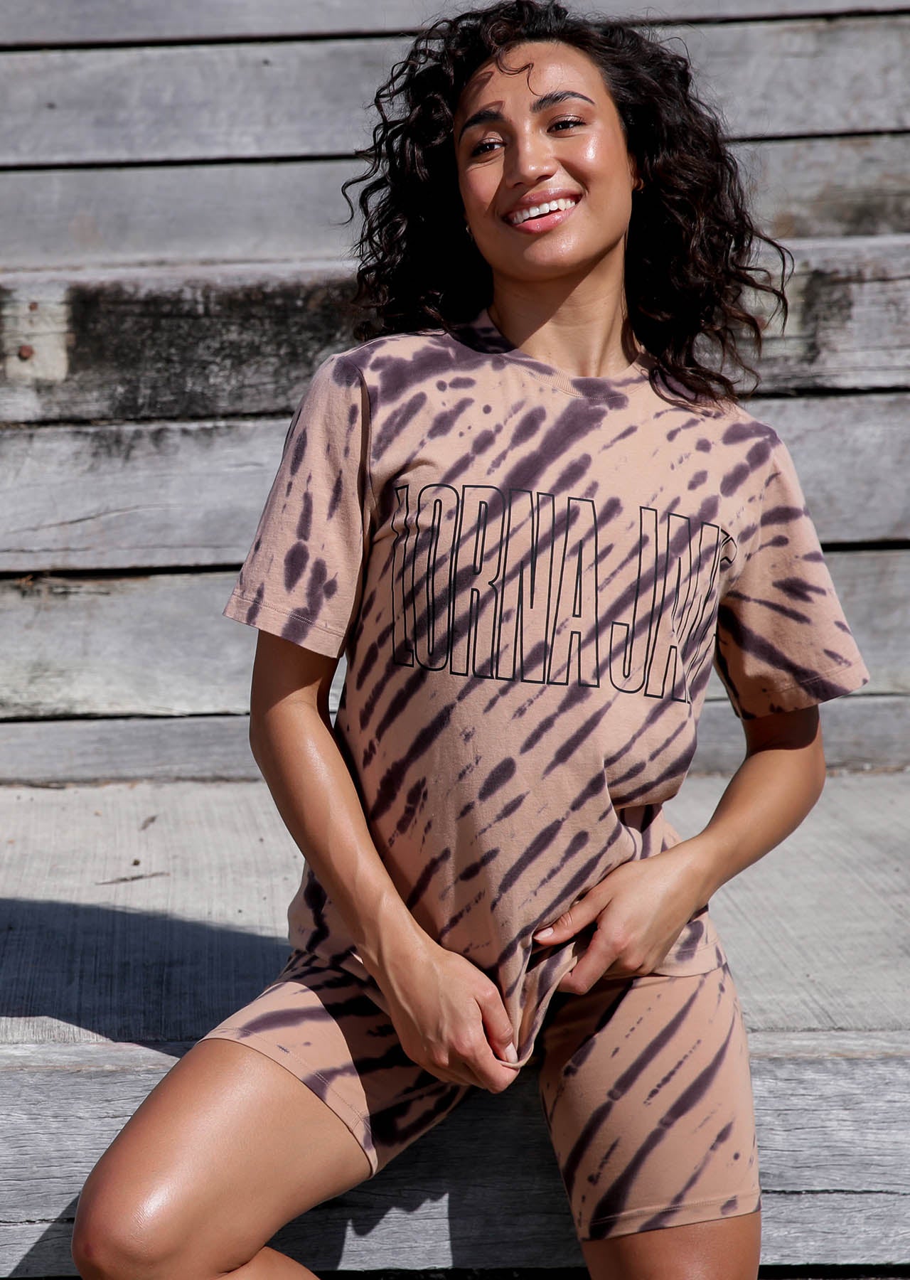 Lorna Jane Haze Oversized Tee - Biscuit Volcano Tie Dye