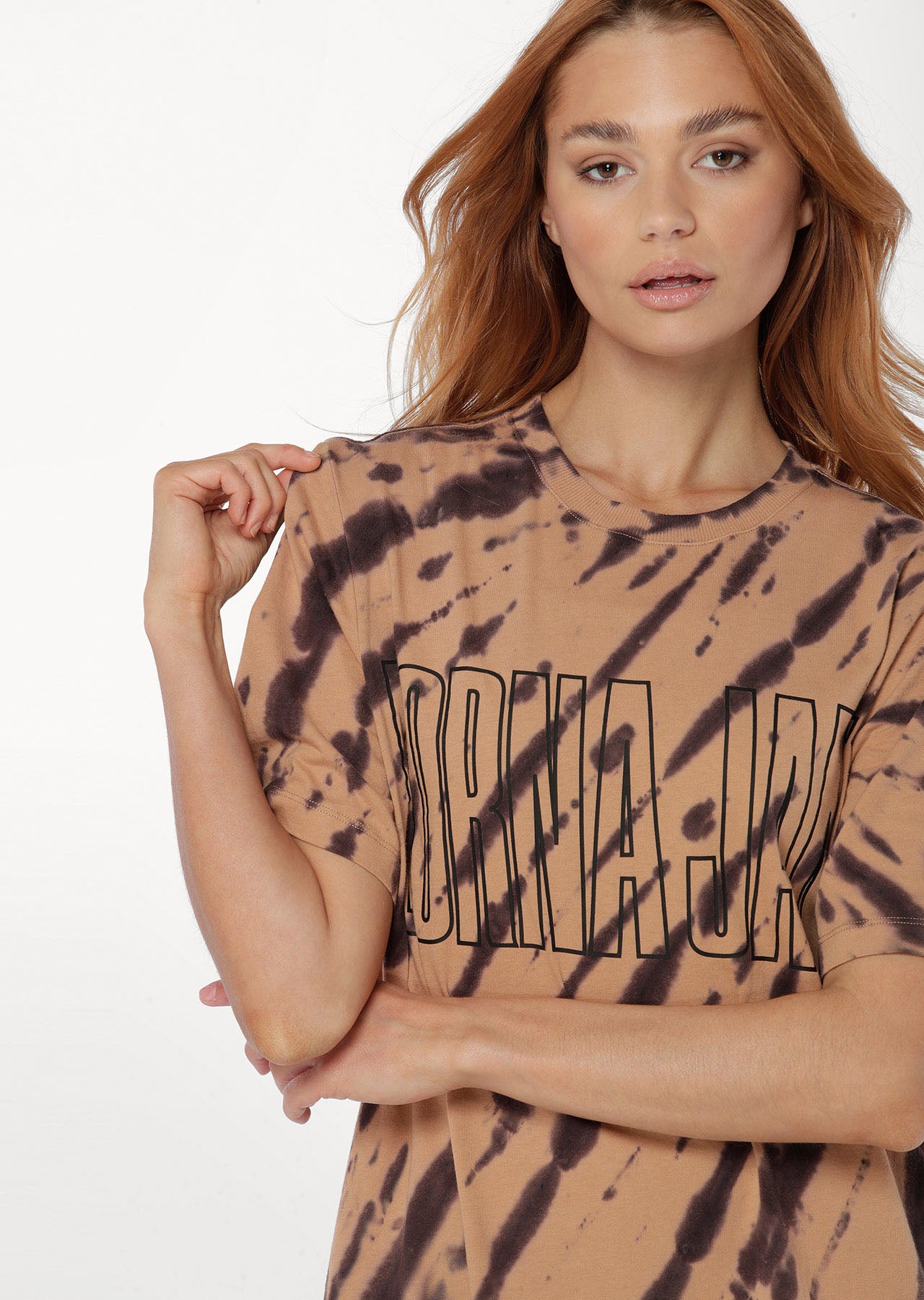 Lorna Jane Haze Oversized Tee - Biscuit Volcano Tie Dye