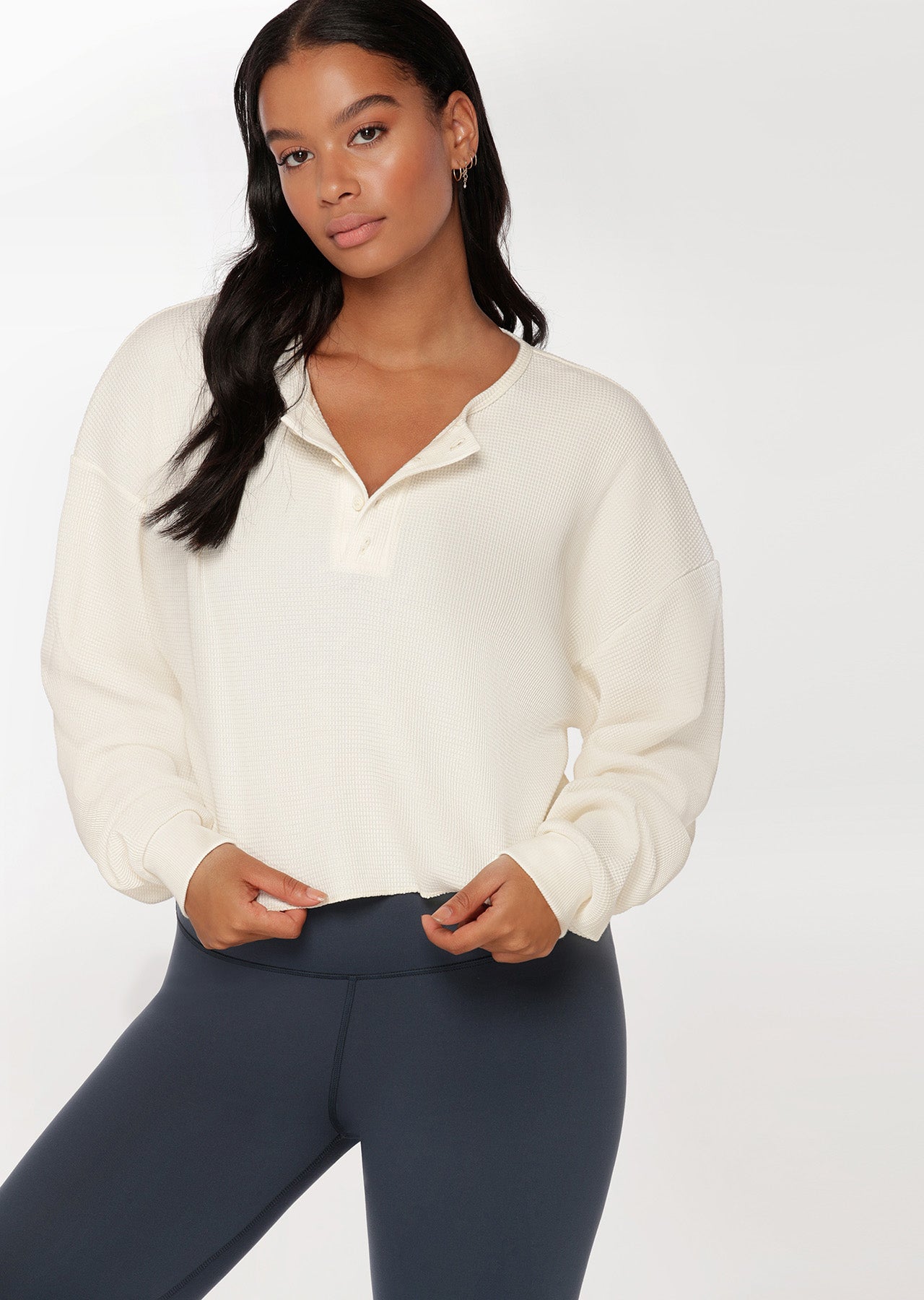 Lorna Jane Henley Long Sleeve Top - Cream