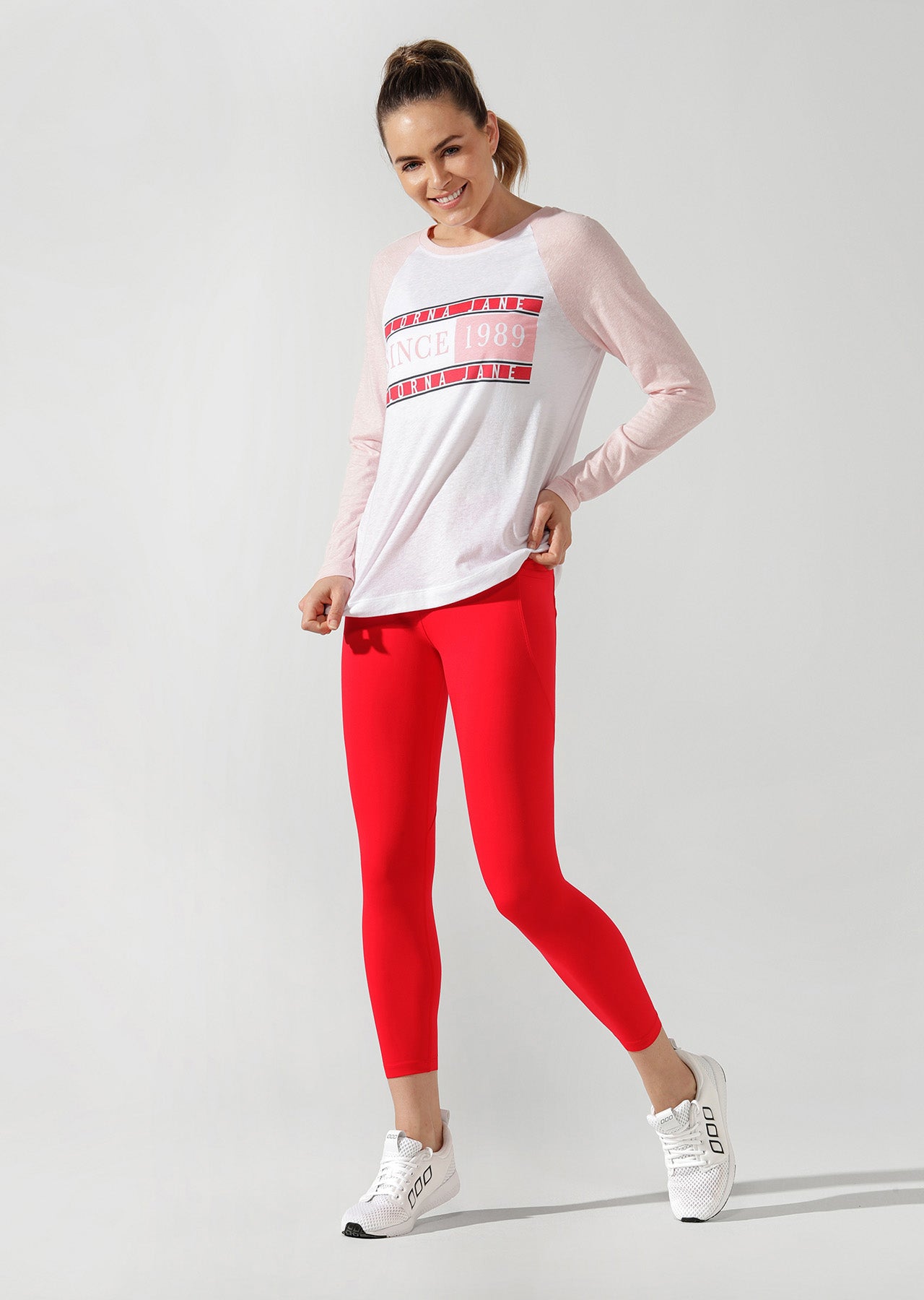Lorna Jane Heritage Long Sleeve Top - White/Enchanted Pink Marl