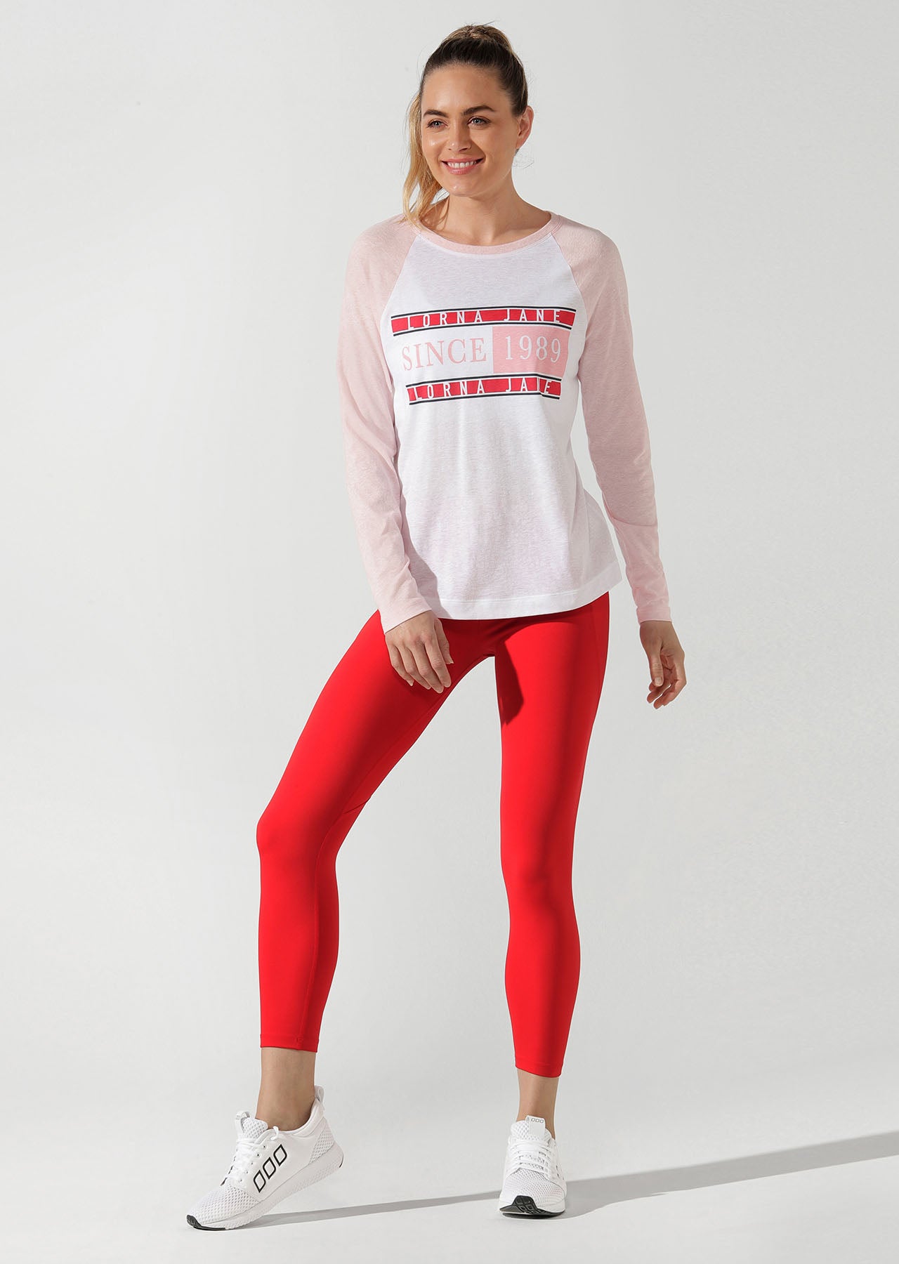 Lorna Jane Heritage Long Sleeve Top - White/Enchanted Pink Marl