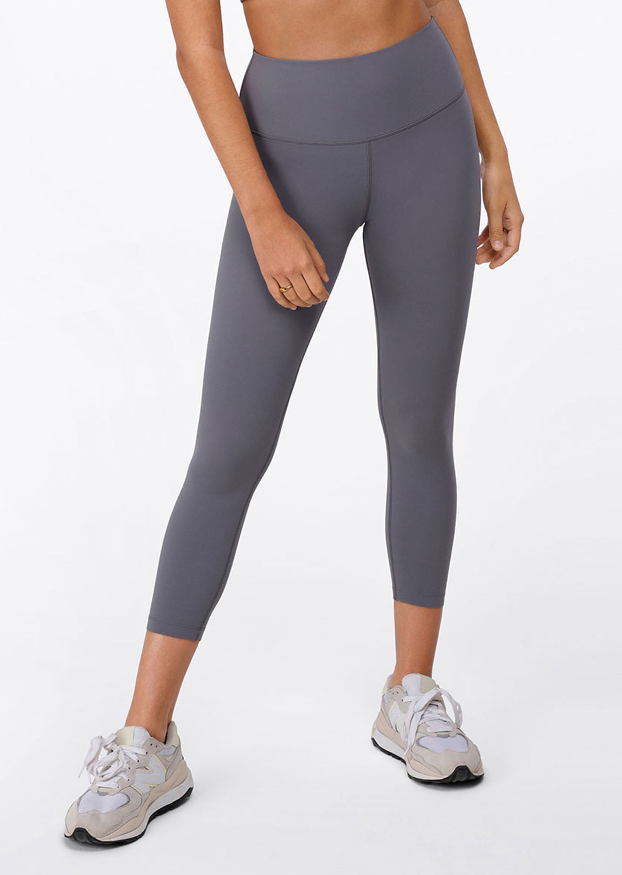 Lorna Jane Hi-Fold Lotus Ankle Biter Leggings - Mid Grey
