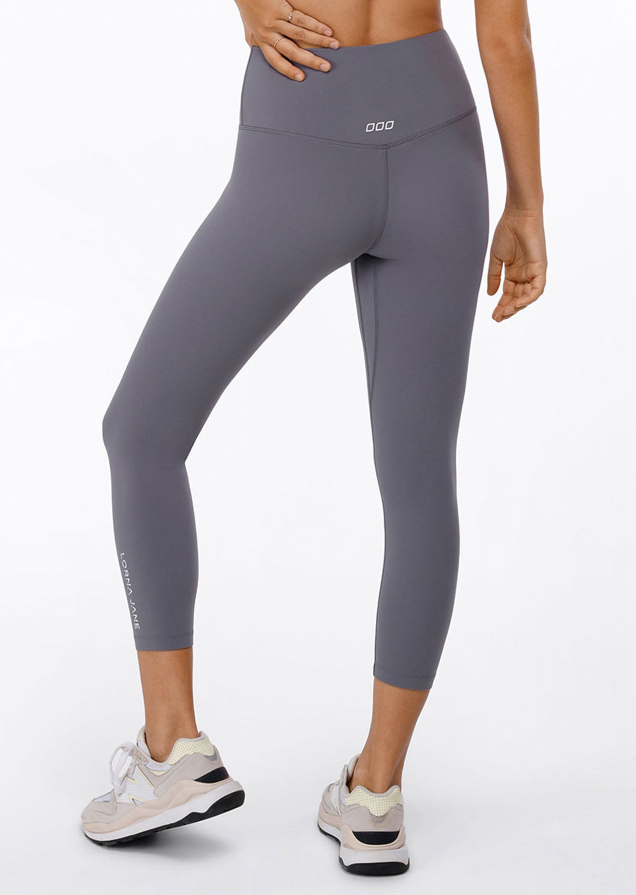 Lorna Jane Hi-Fold Lotus Ankle Biter Leggings - Mid Grey