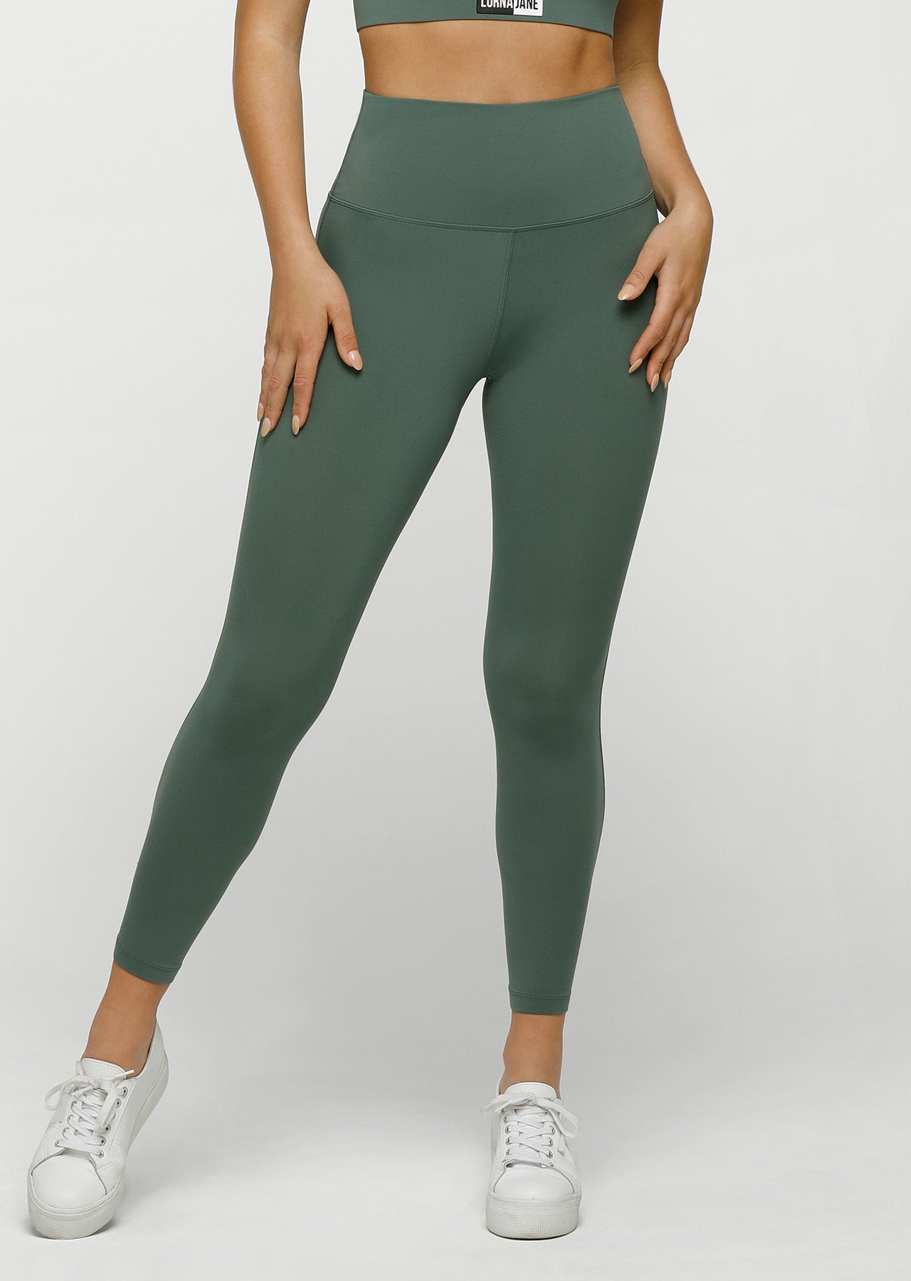 Lorna Jane Hi-Fold Lotus No Chafe Ankle Biter Leggings - Military