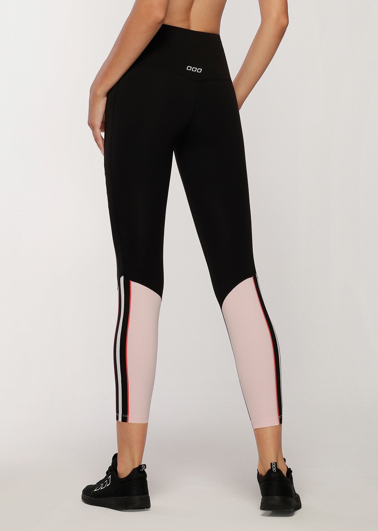 Lorna Jane High Contrast Core Ankle Biter Leggings - Black/Pale Peony