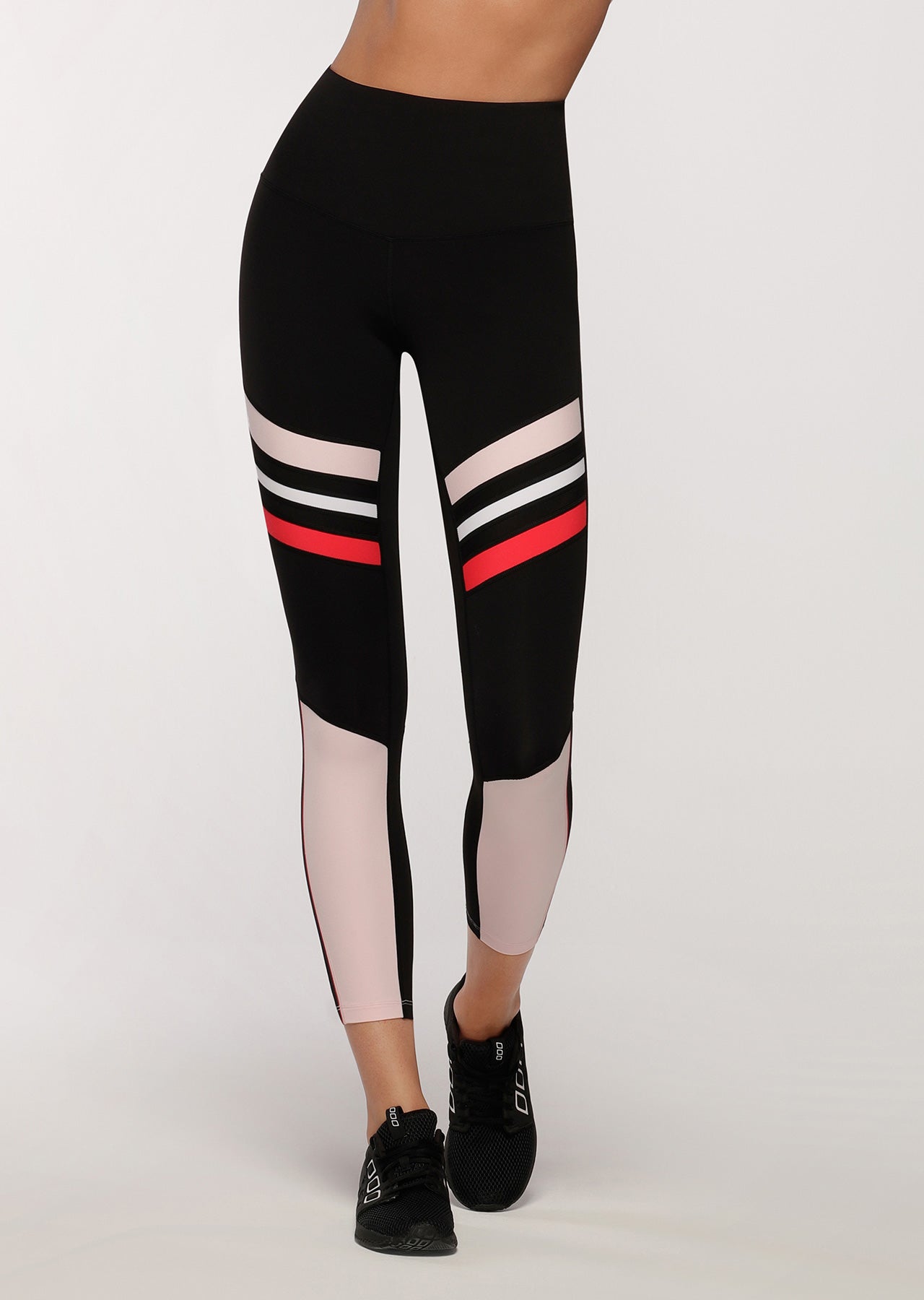 Lorna Jane High Contrast Core Ankle Biter Leggings - Black/Pale Peony