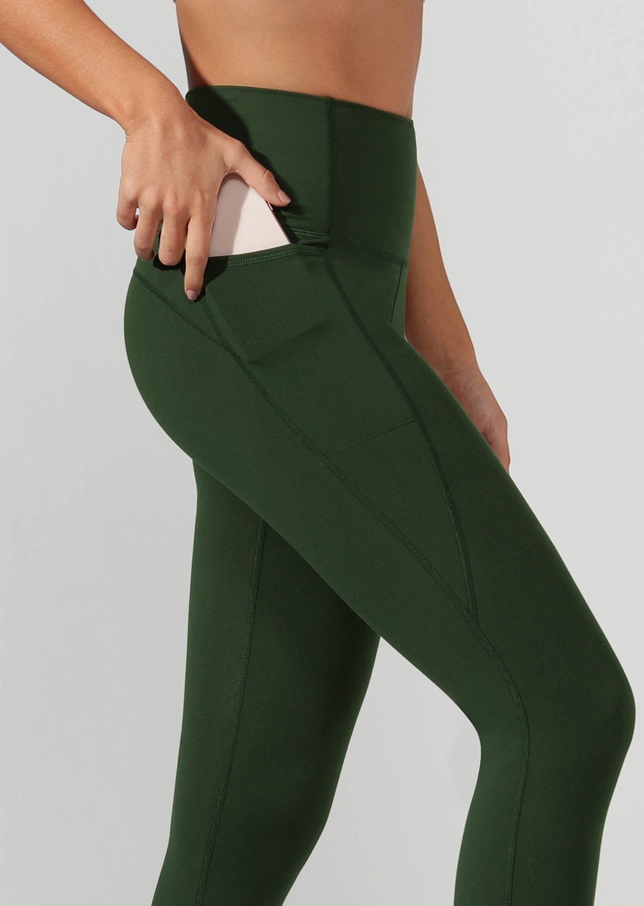 Lorna Jane High Rise Pocket Core Ankle Biter Tight - Fig Green