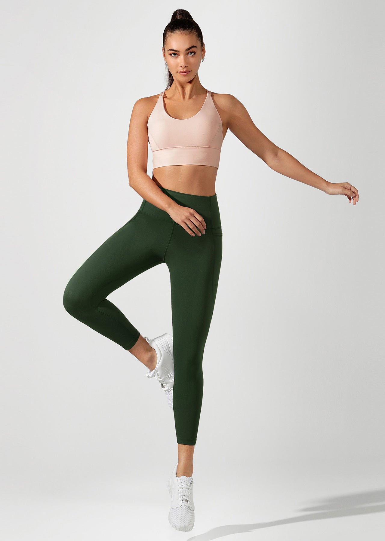 Lorna Jane High Rise Pocket Core Ankle Biter Tight - Fig Green