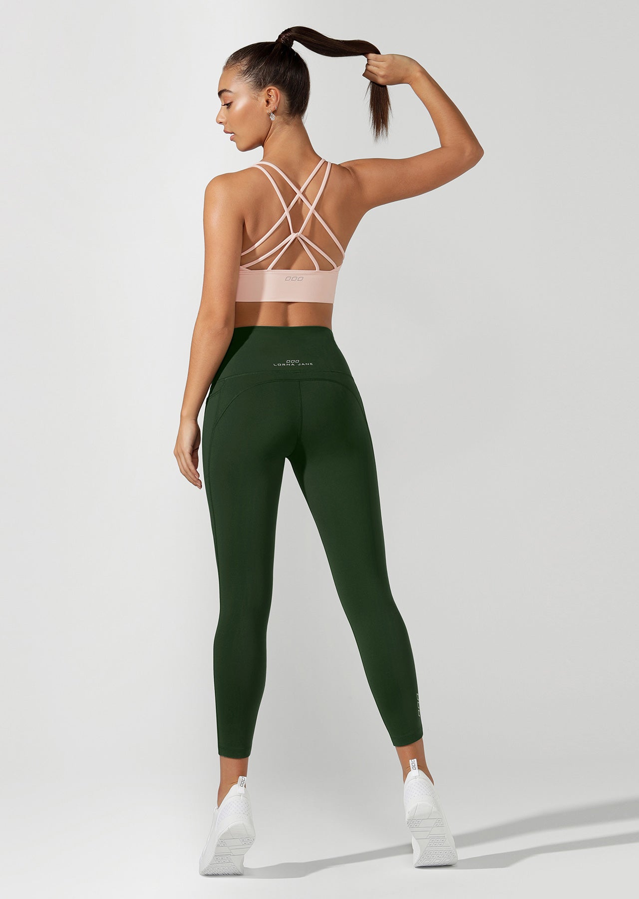 Lorna Jane High Rise Pocket Core Ankle Biter Tight - Fig Green