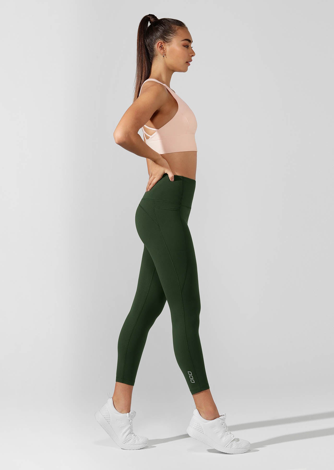 Lorna Jane High Rise Pocket Core Ankle Biter Tight - Fig Green