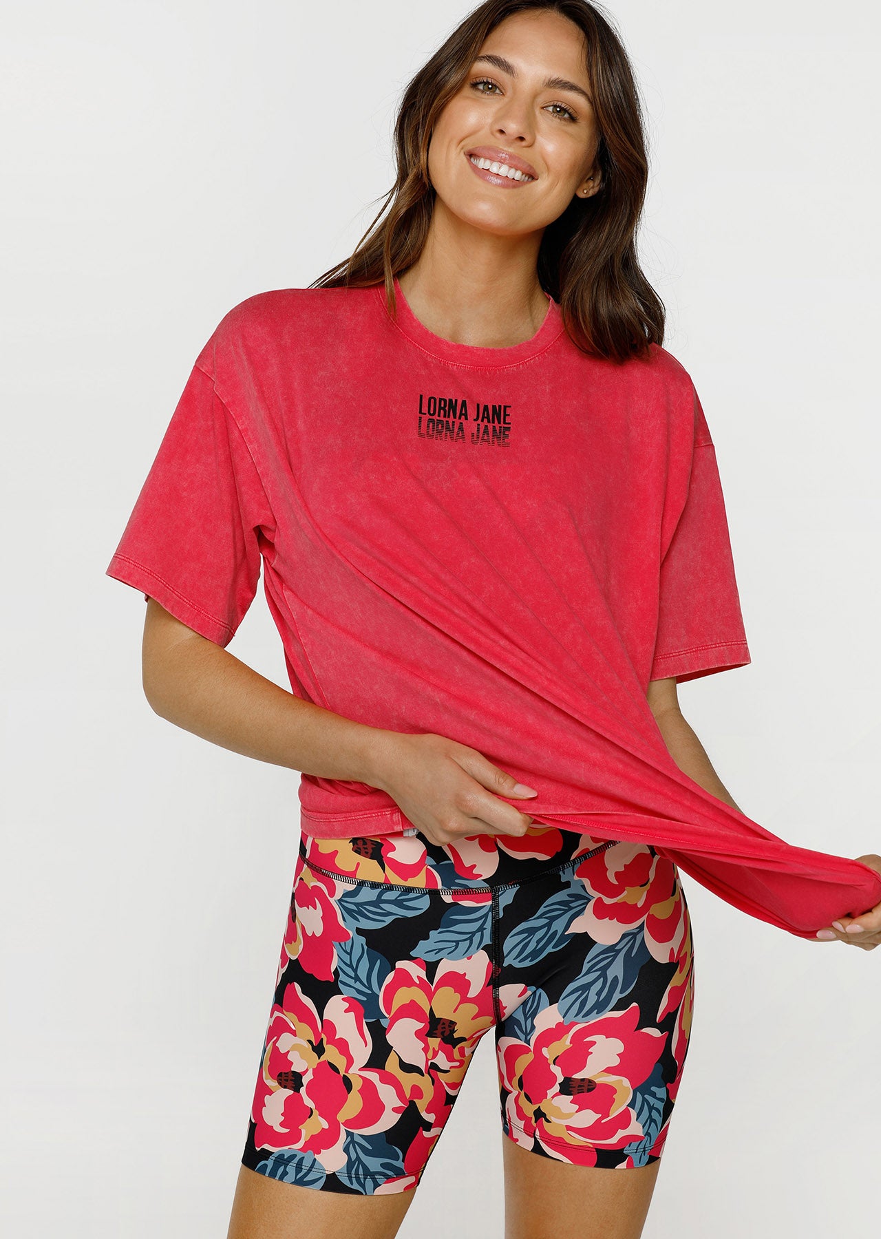 Lorna Jane Hyperactive Washed Oversized Tee - Washed Neon Raspberry