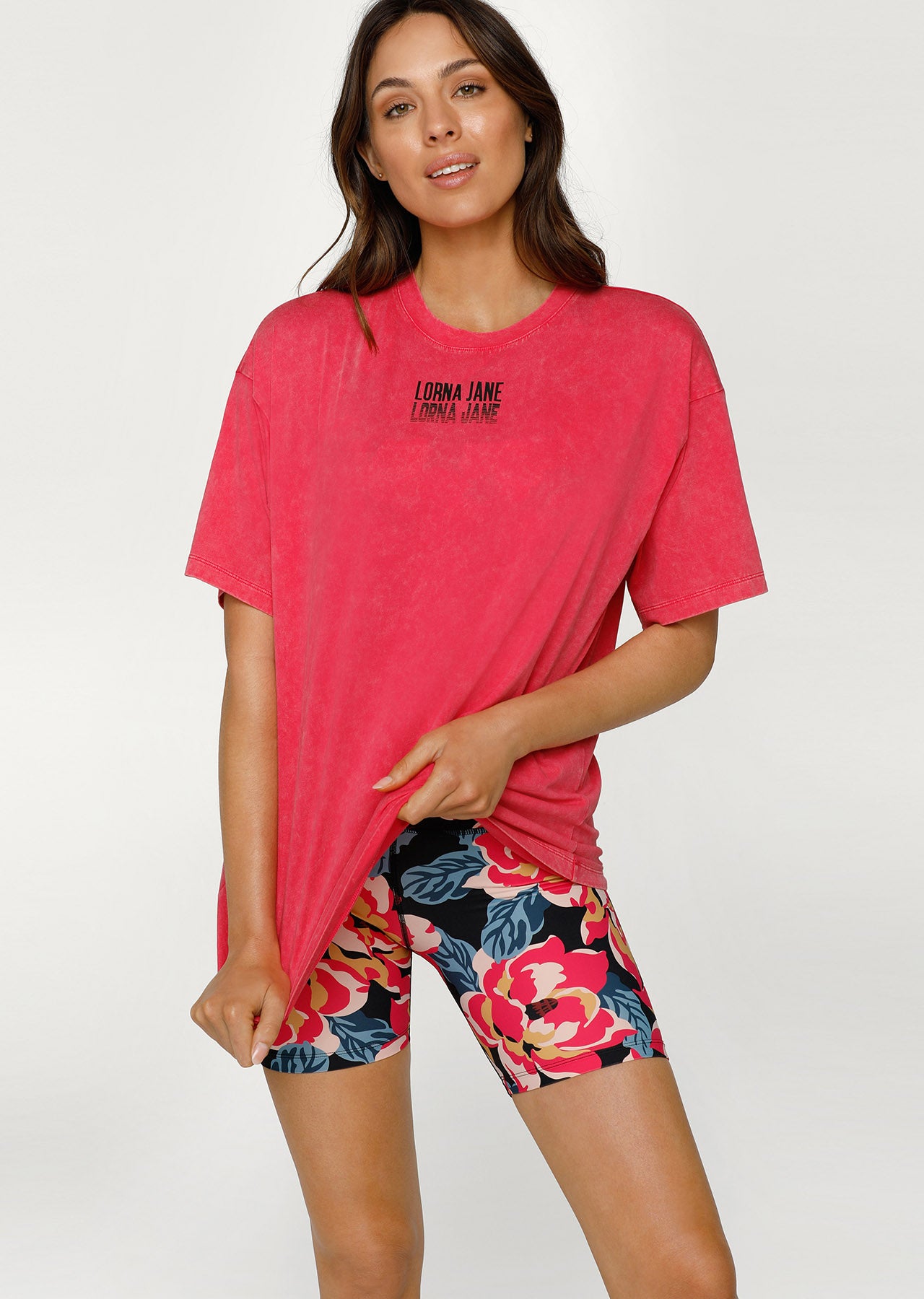 Lorna Jane Hyperactive Washed Oversized Tee - Washed Neon Raspberry