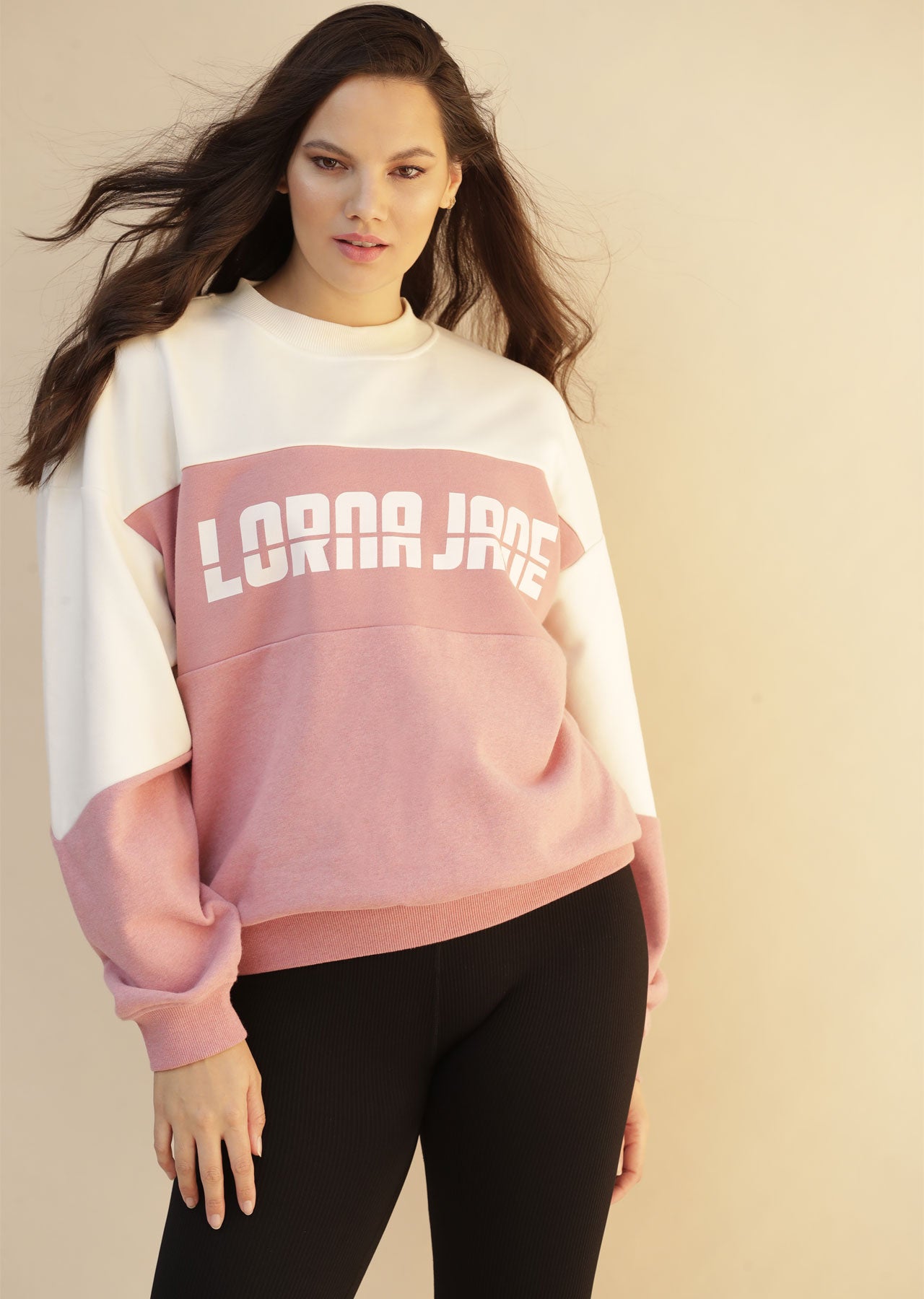 Lorna Jane Iconic 1989 Oversized Sweat - Cream / Powdered Pink