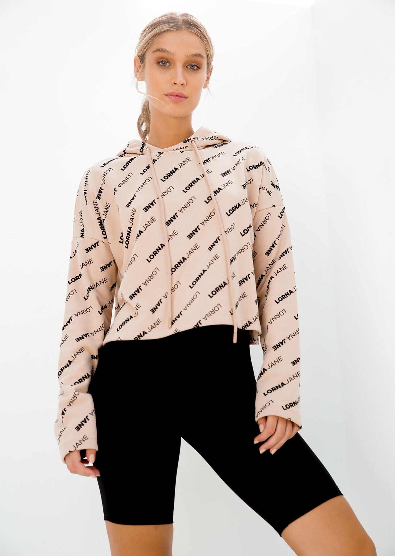 Lorna Jane Iconic Cropped Hoodie - Almond