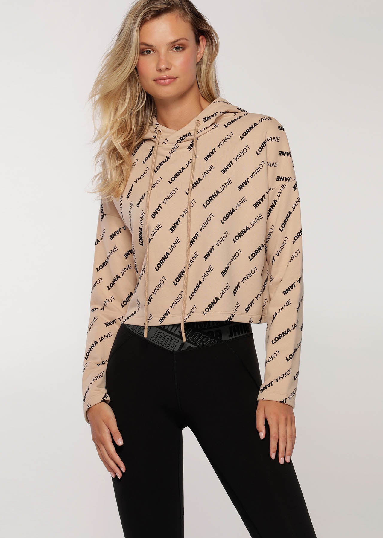 Lorna Jane Iconic Cropped Hoodie - Almond