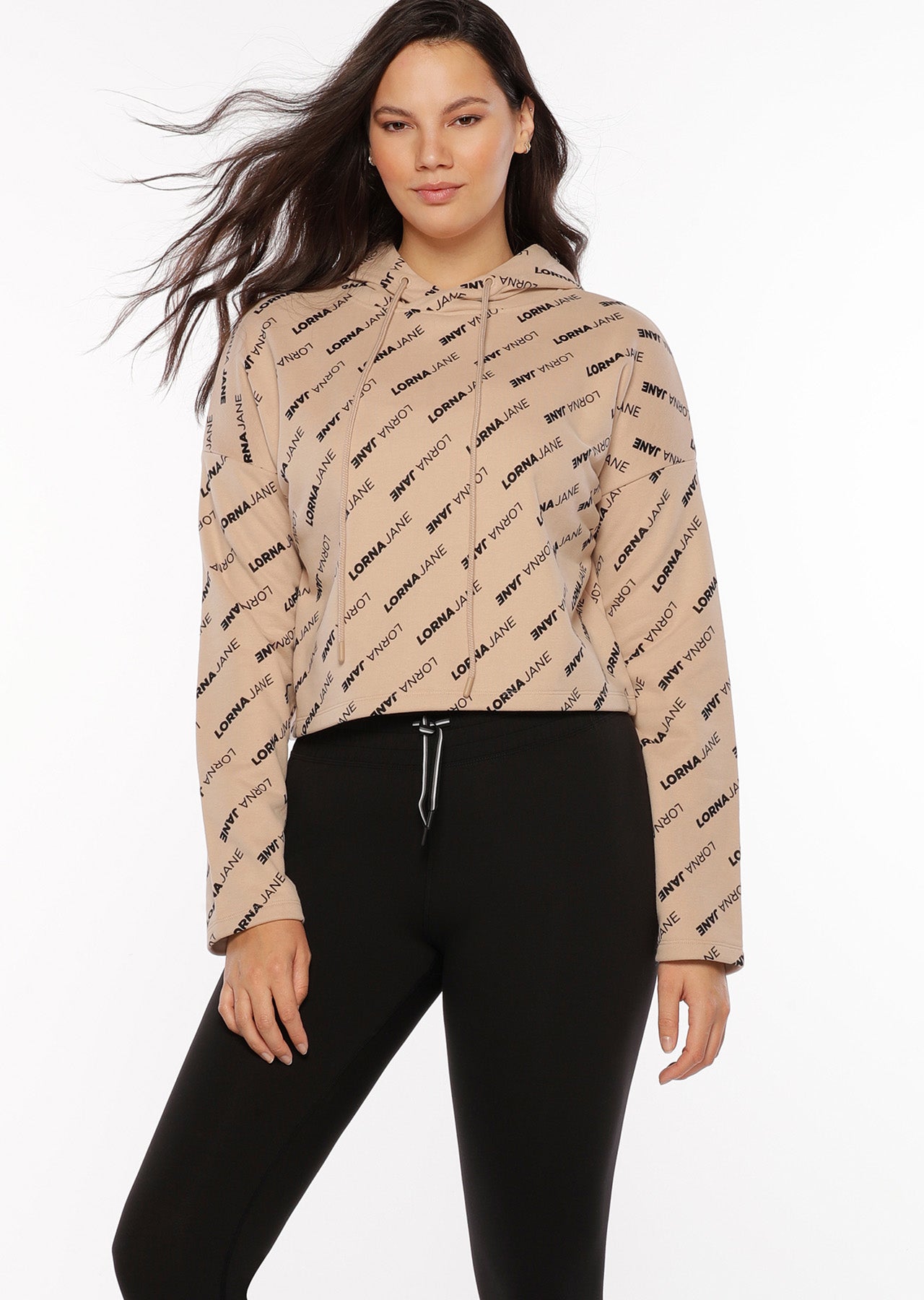 Lorna Jane Iconic Cropped Hoodie - Almond