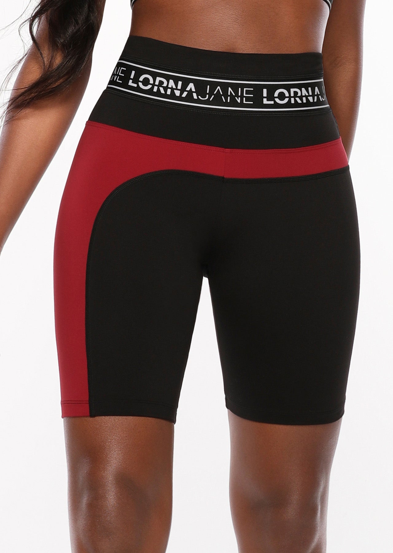 Lorna Jane Iconic Long Bike Shorts - Black/Cherry