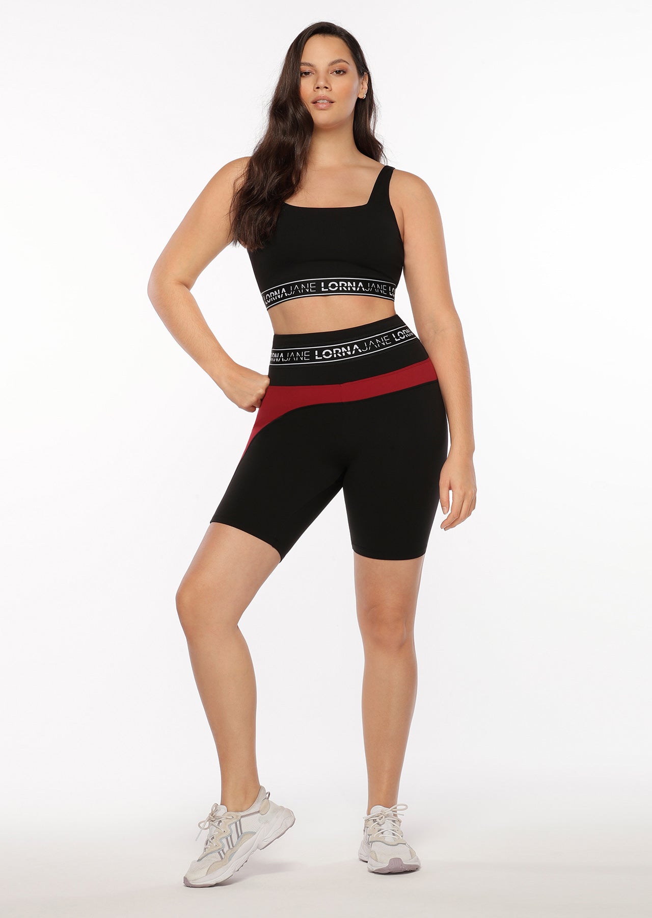 Lorna Jane Iconic Long Bike Shorts - Black/Cherry