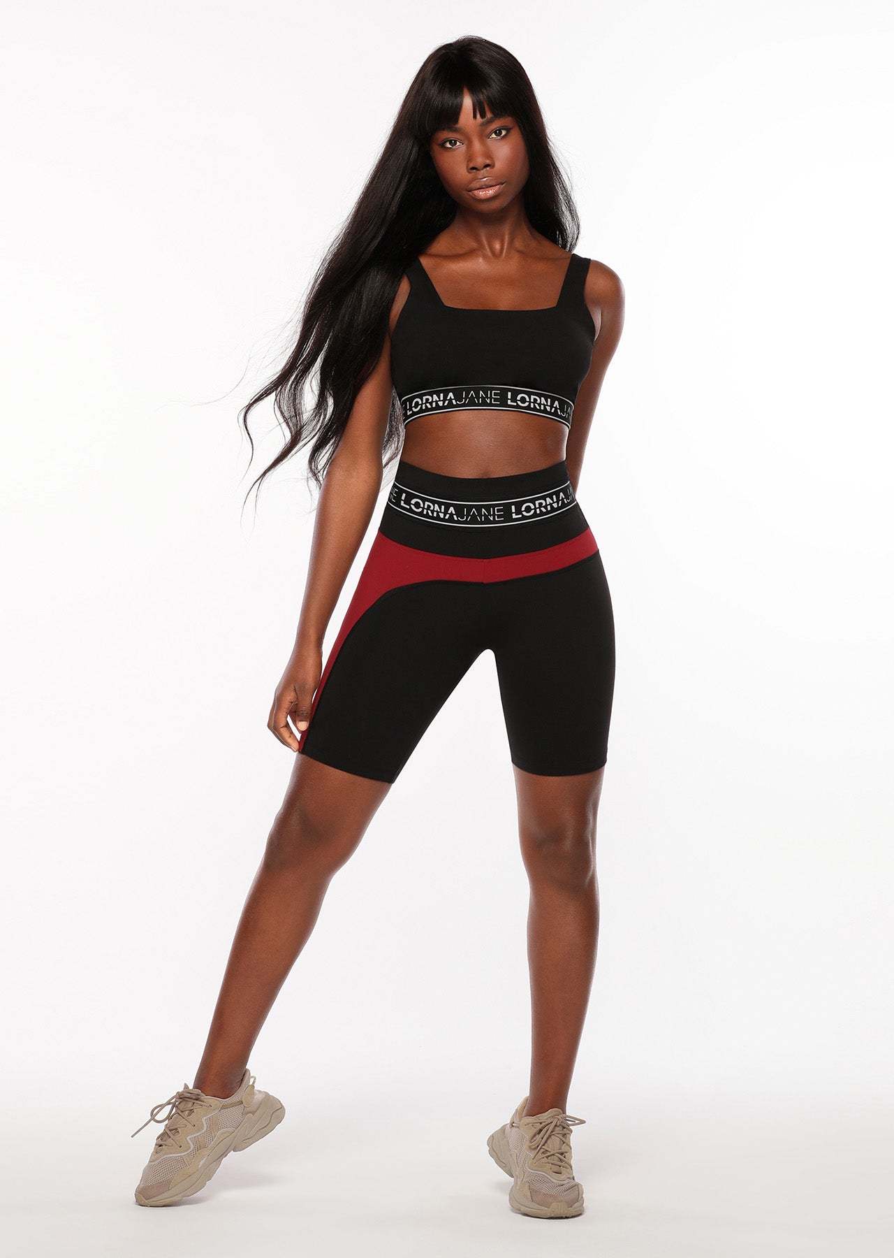 Lorna Jane Iconic Long Bike Shorts - Black/Cherry