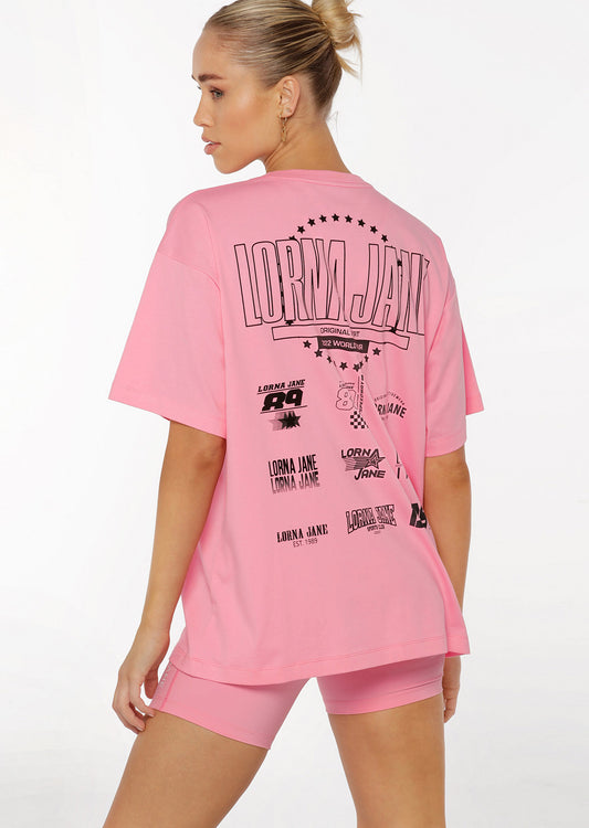 Lorna Jane 2022 World Tour Boyfriend Tee - Vivid Bubblegum