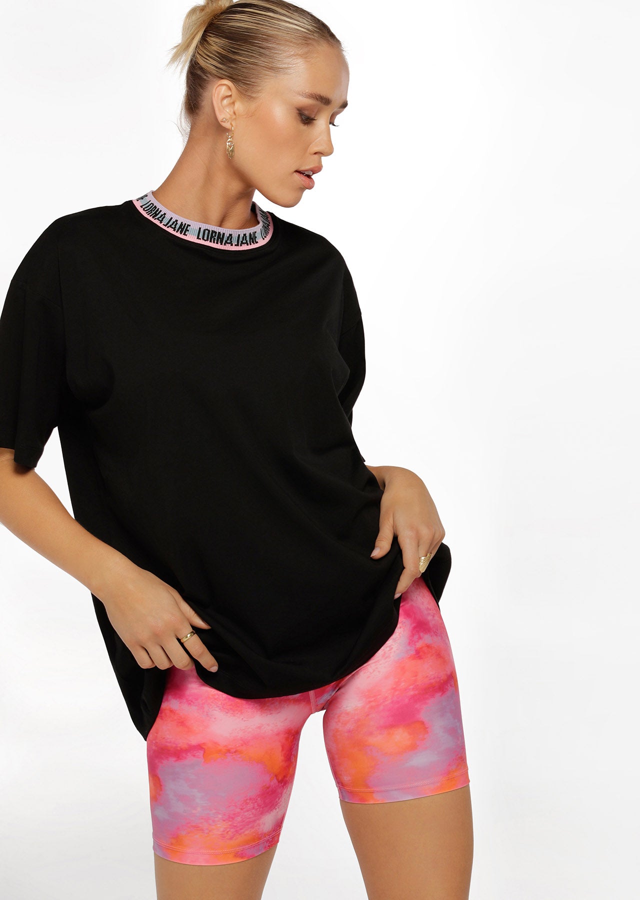 Lorna Jane Metaverse Stripe Boyfriend Tee - Black