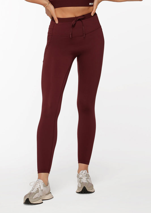 Lorna Jane Keep Up Multi Pockets No Ride Ankle Biter Leggings - Maroon