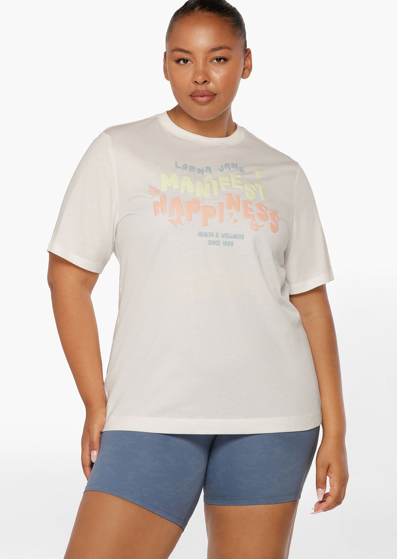 Lorna Jane Manifest Happiness Transdry Relaxed Tee - Porcelain