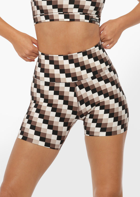 Lorna Jane Retro Check Ribbed Bike Shorts - Retro Check Print