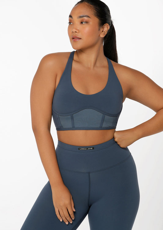 Lorna Jane Mesh Longline Bra - Pale Indigo