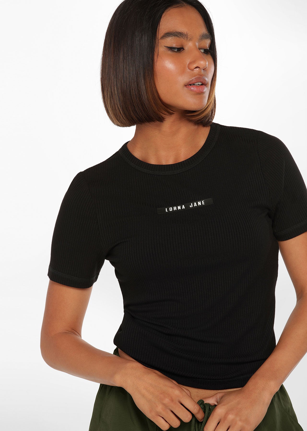 Lorna Jane Defining Moment Rib Short Sleeve Top - Black