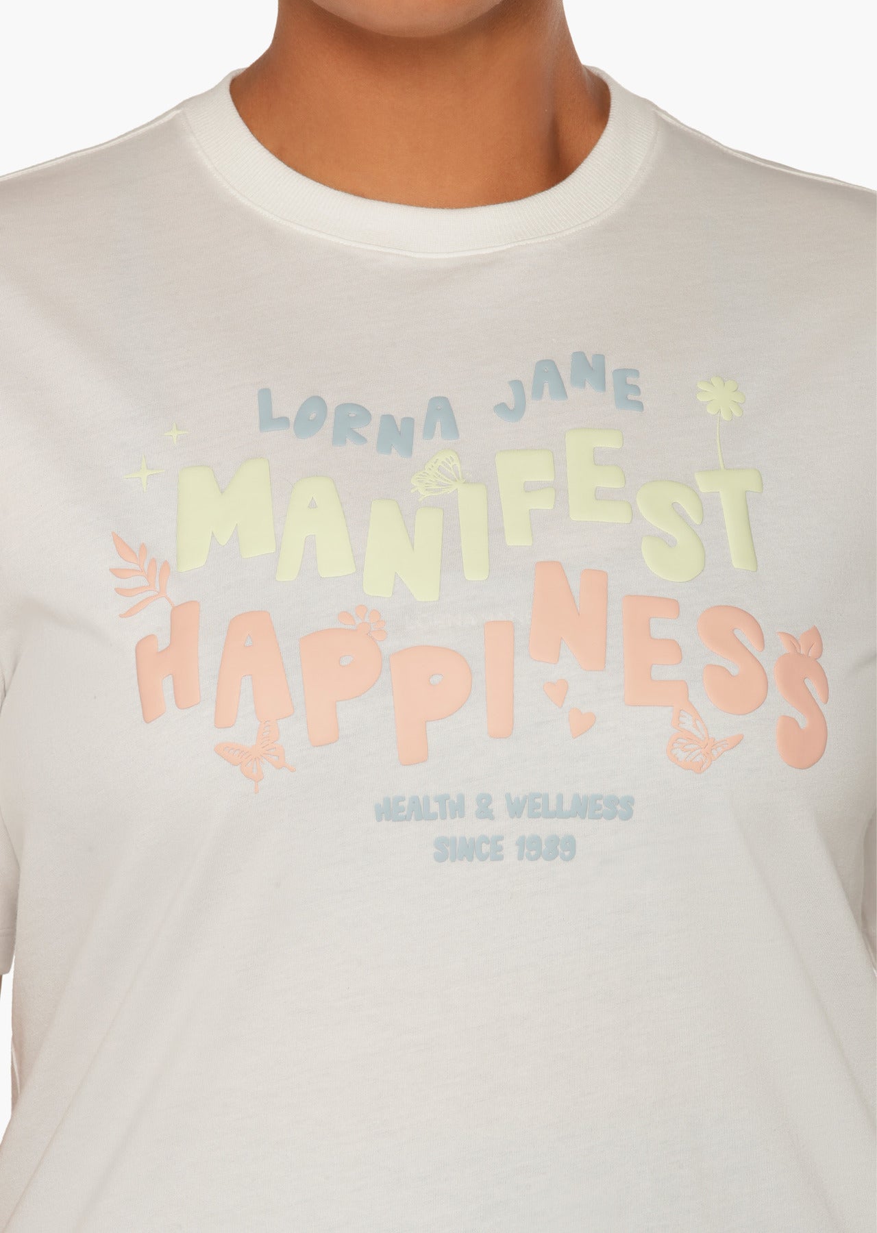 Lorna Jane Manifest Happiness Transdry Relaxed Tee - Porcelain