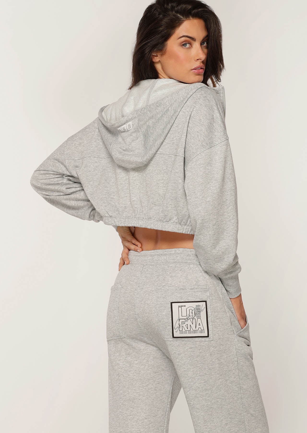 Lorna Jane Kourtney Cropped Hoodie - Light Grey Marl