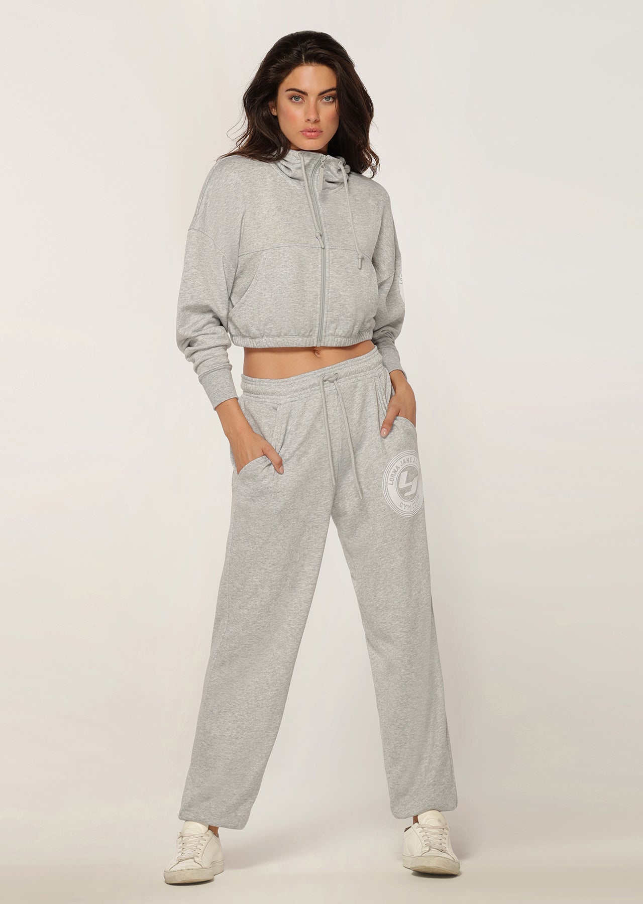 Lorna Jane Kourtney Cropped Hoodie - Light Grey Marl