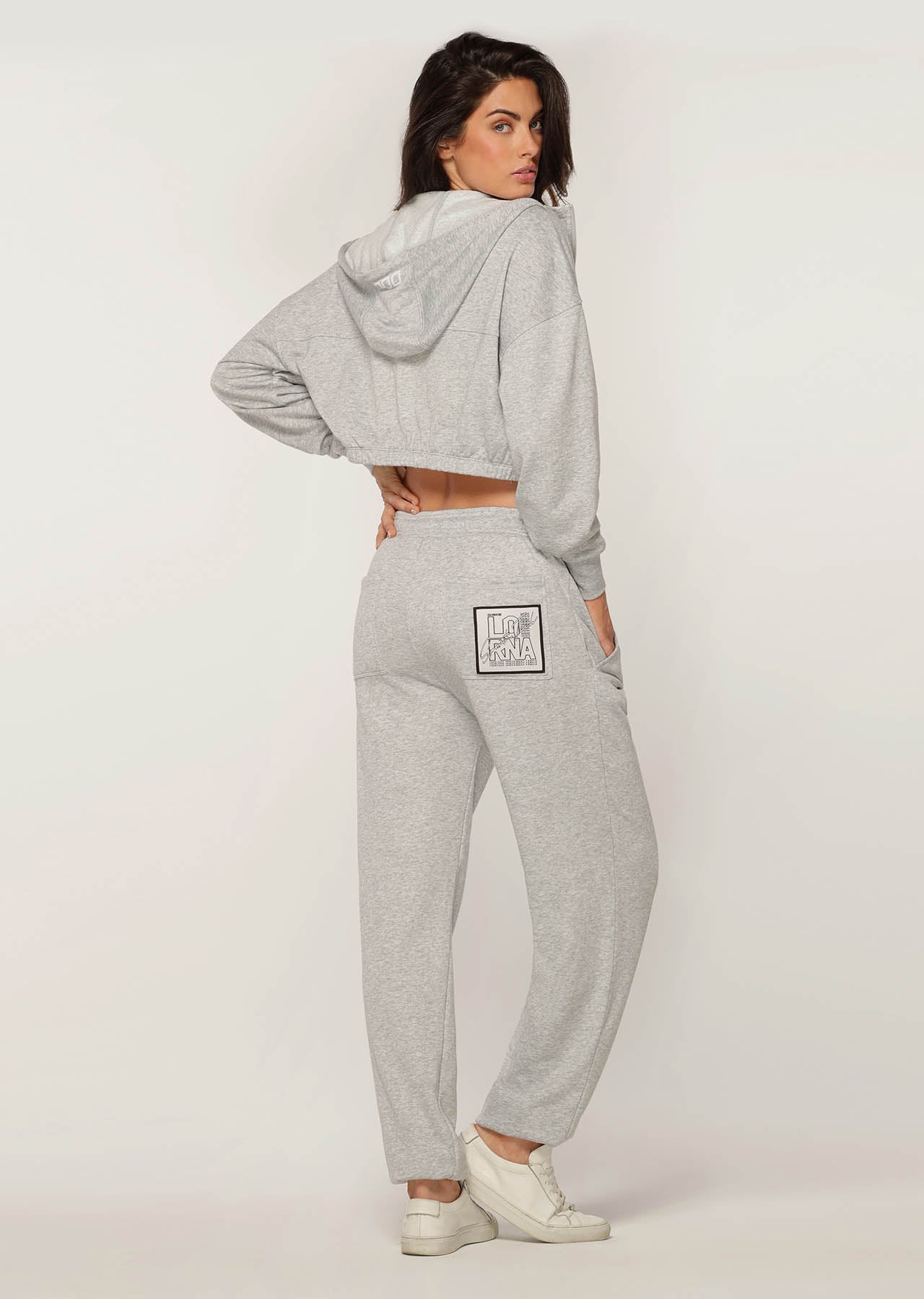 Lorna Jane Kourtney Cropped Hoodie - Light Grey Marl