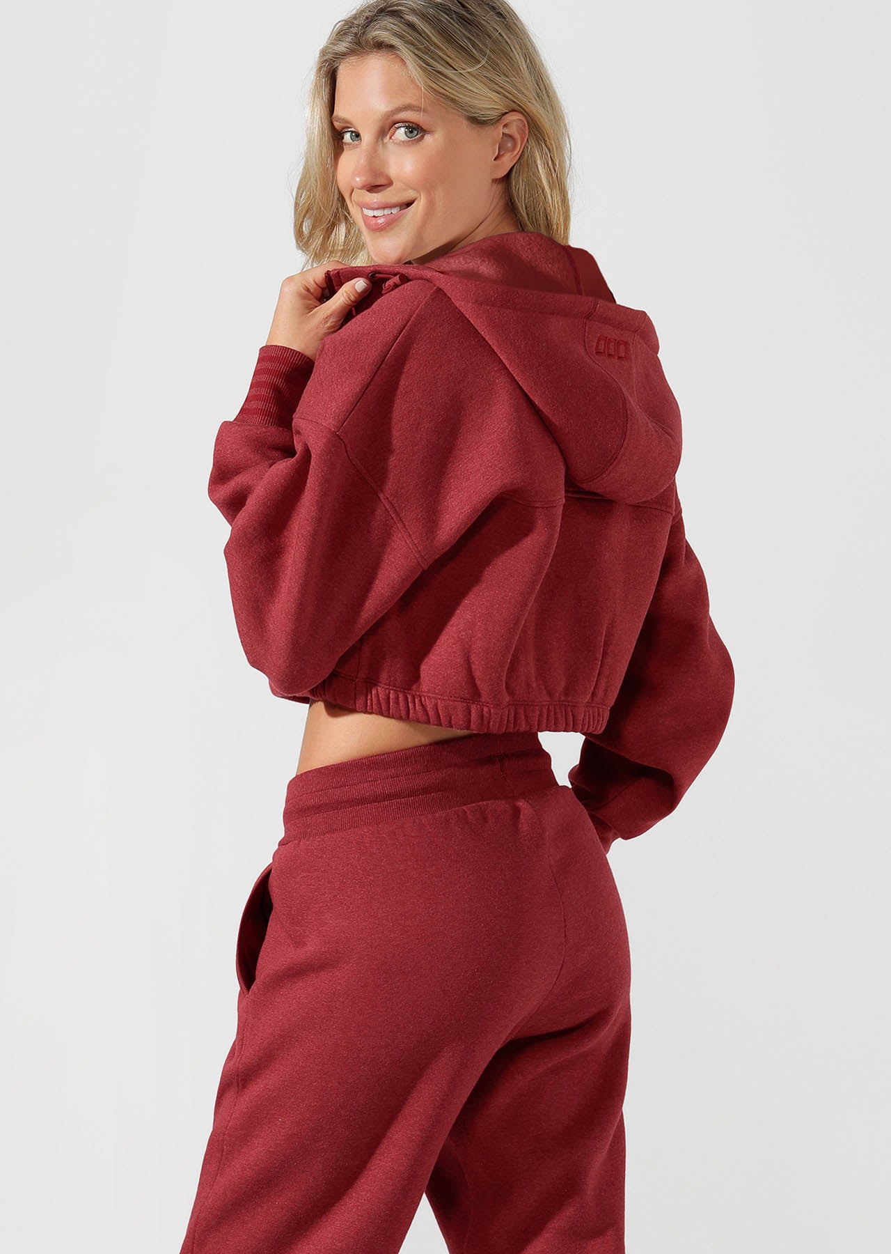 Lorna Jane Kourtney Cropped Hoodie - Dark Red Marl