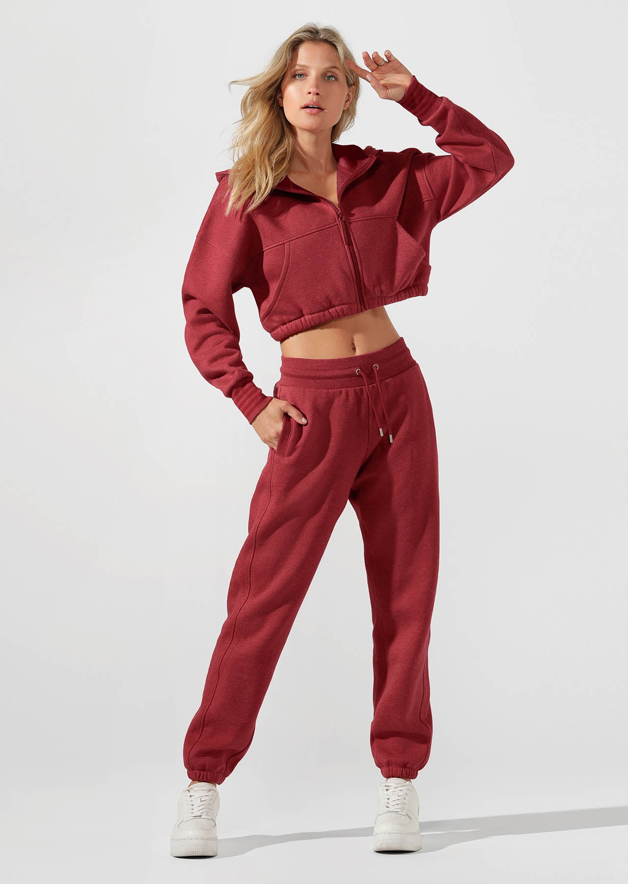 Lorna Jane Kourtney Cropped Hoodie - Dark Red Marl