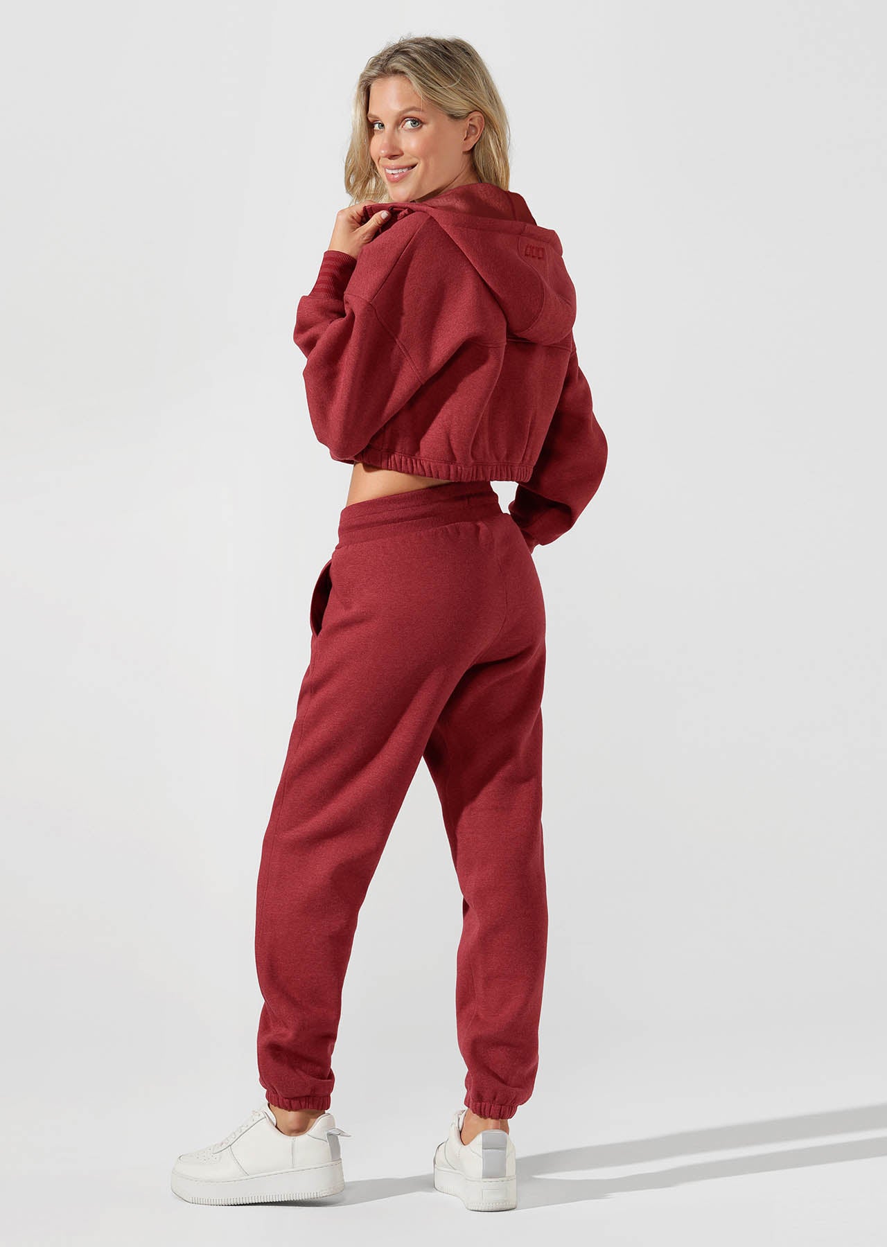 Lorna Jane Kourtney Cropped Hoodie - Dark Red Marl