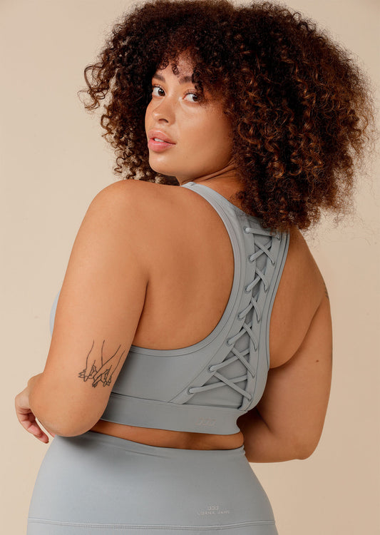 Lorna Jane Lace Me Up Sports Bra - Mirror Blue