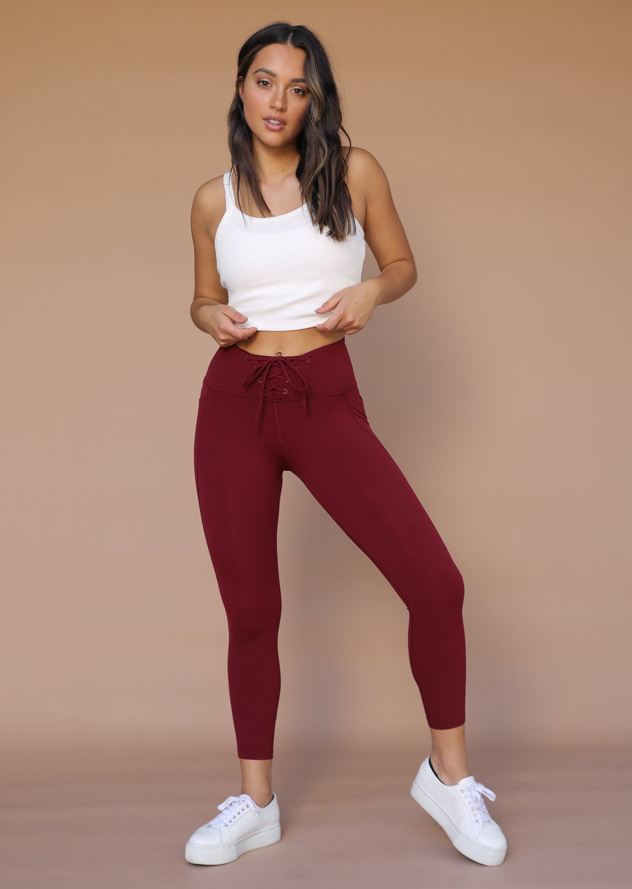 Lorna Jane Lace Up Ankle Biter Leggings - Sepia
