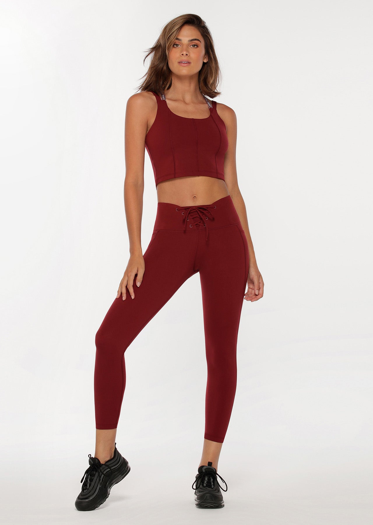 Lorna Jane Lace Up Ankle Biter Leggings - Sepia