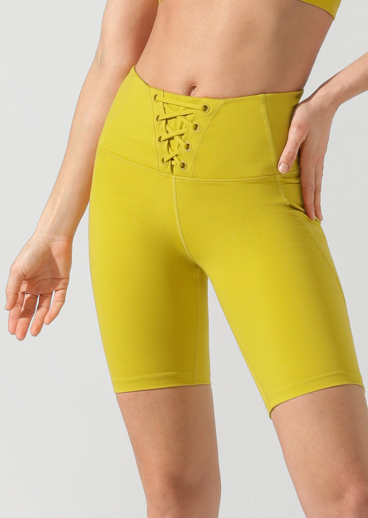 Lorna Jane Lace Up Bike Shorts - Acid Yellow