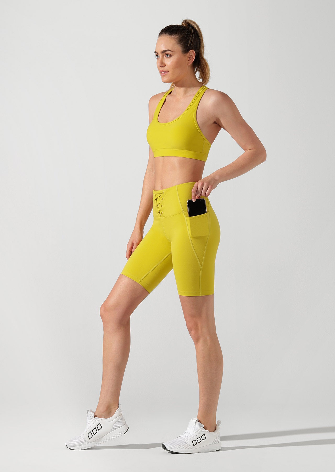 Lorna Jane Lace Up Bike Shorts - Acid Yellow