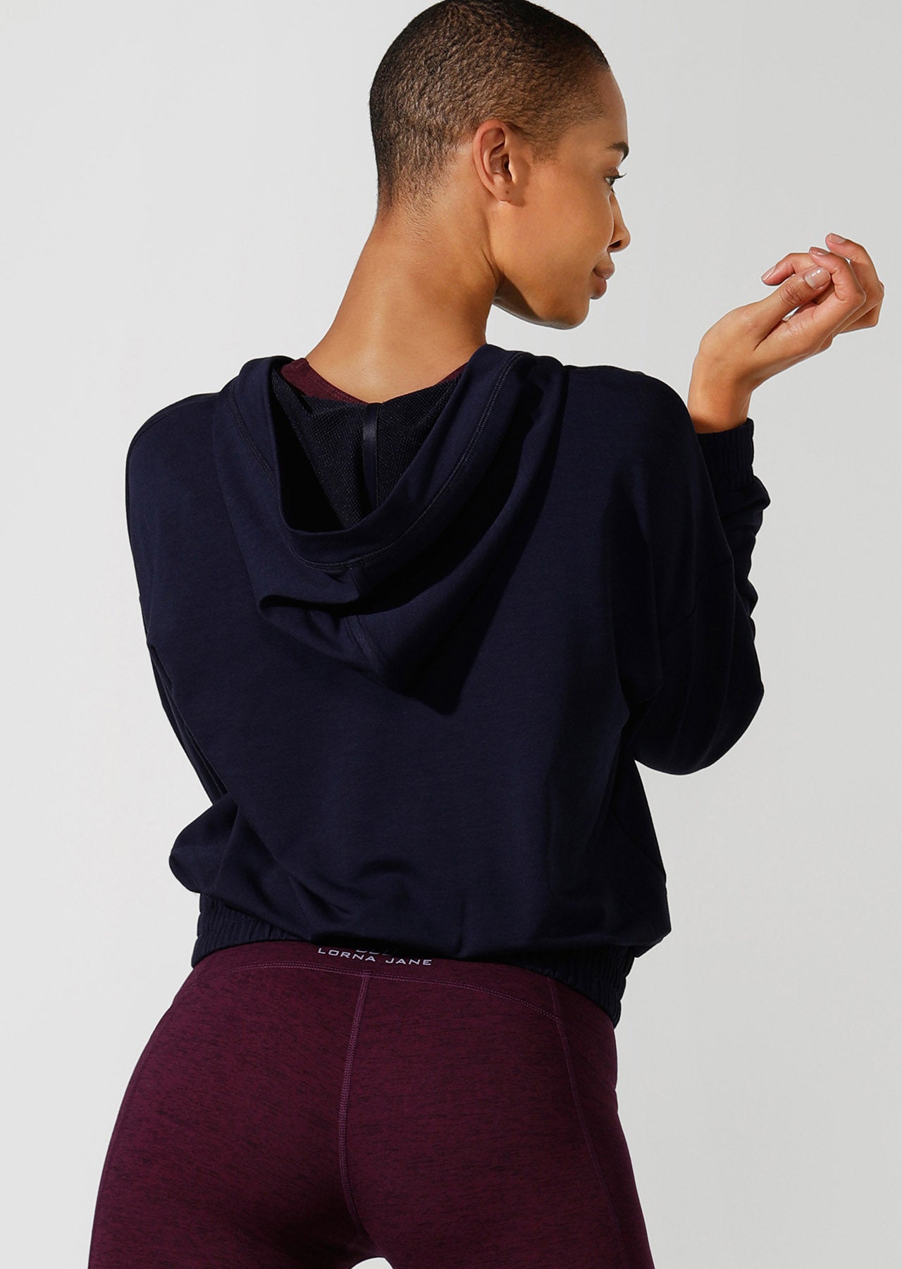 Lorna Jane Lace Up Cropped Active Hoodie - French Navy
