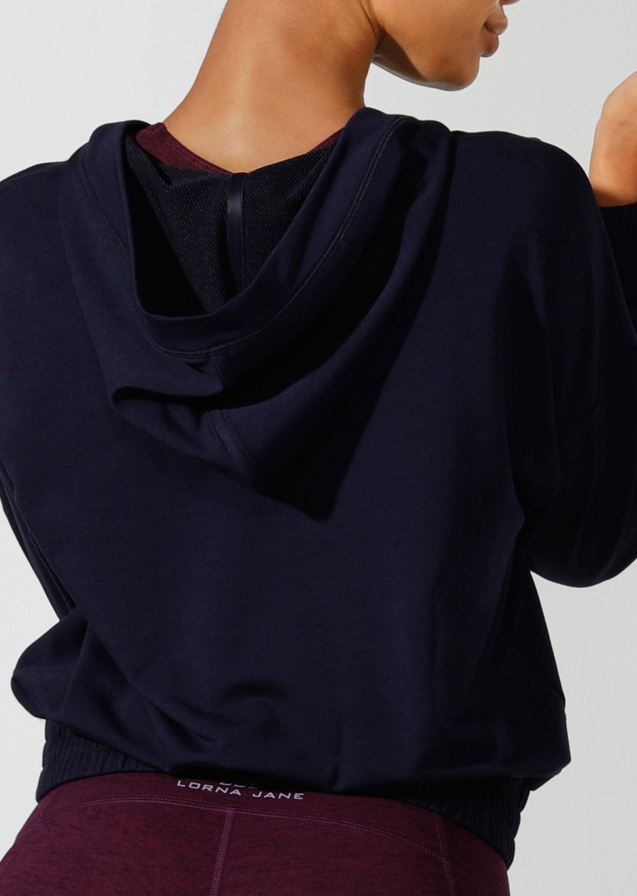 Lorna Jane Lace Up Cropped Active Hoodie - French Navy