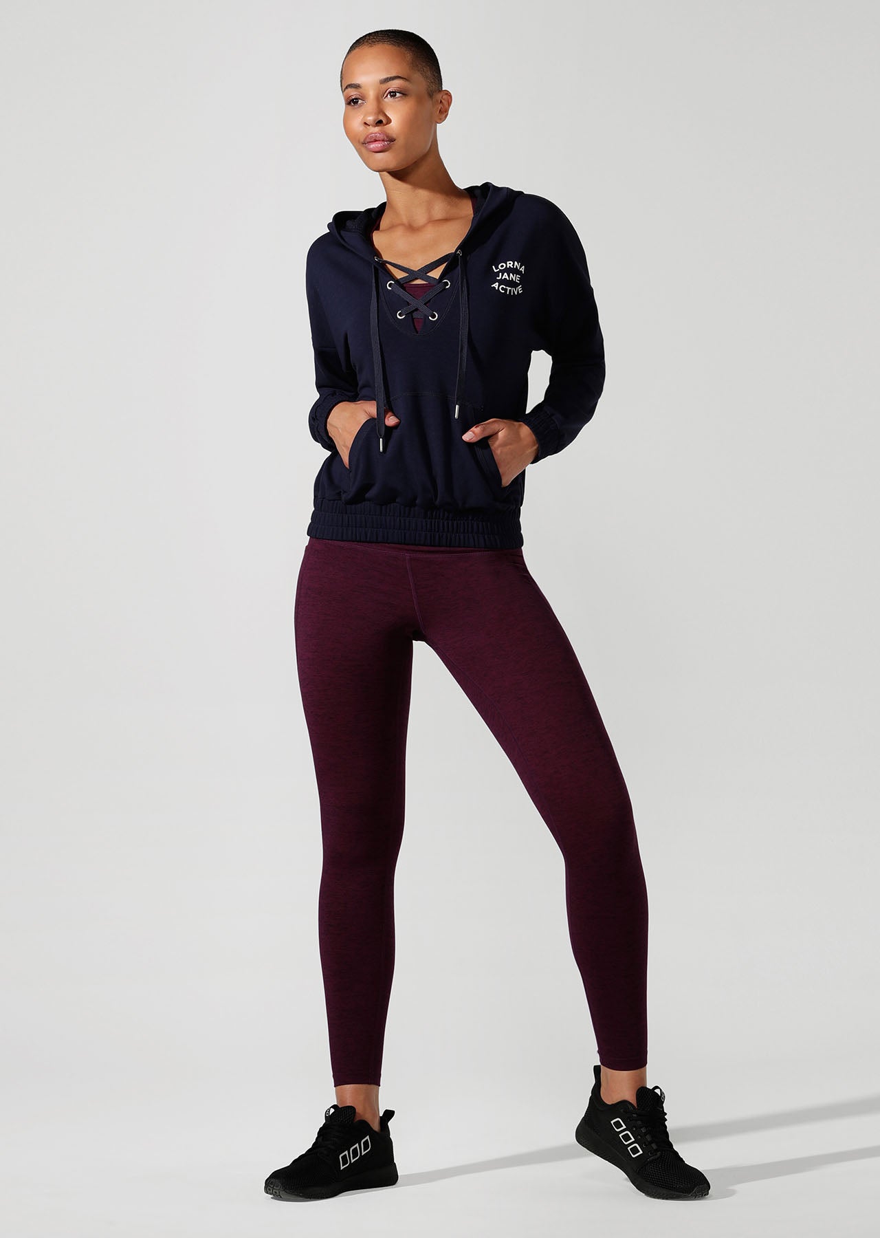 Lorna Jane Lace Up Cropped Active Hoodie - French Navy